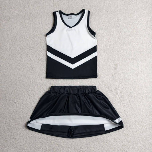 GSD4194 Girls Black Sport Team Active Tank Top + Skort Outfits