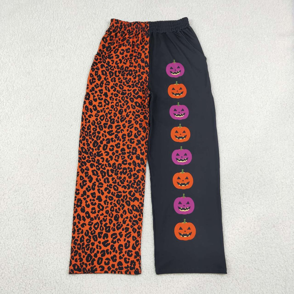 Adult Halloween Leopard & Pumpkin Print Wide Leg Pants