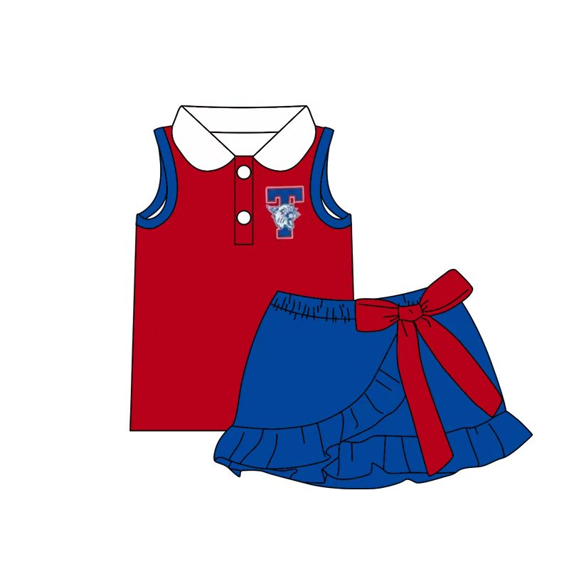 (Custom Design Preorder MOQ 5) Teams Temple Wildcats Red Top Bows Skort Girls Summer Yoga Clothes Set