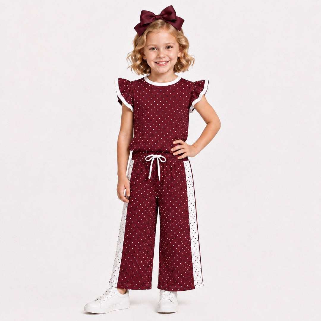 (Custom Design Preorder MOQ 5) Teams Tigers Maroon Top Dots Straight Pants Girls Clothes Set