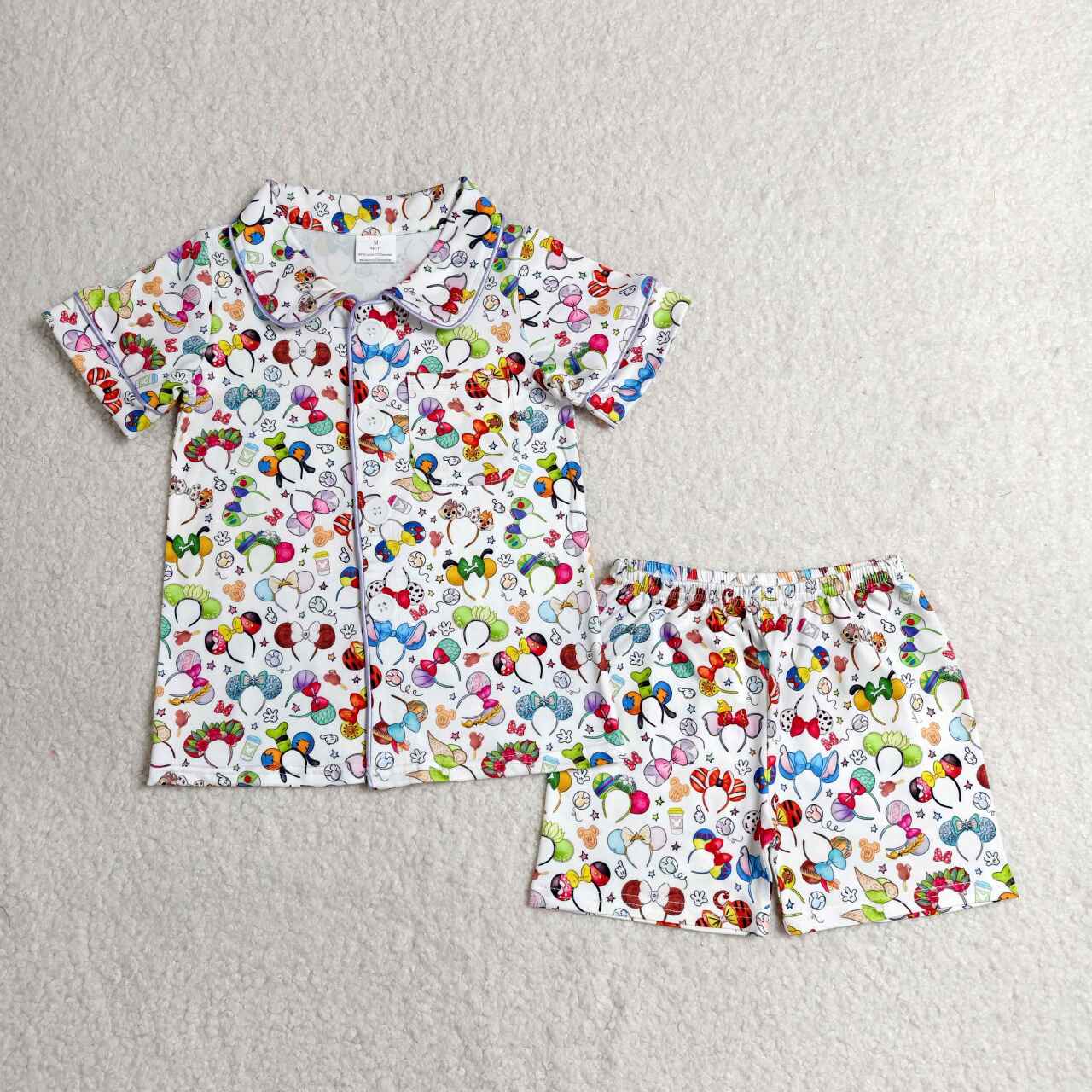 BSSO0816 Cartoon Mouse Girls Summer Button Pajamas Clothes Set