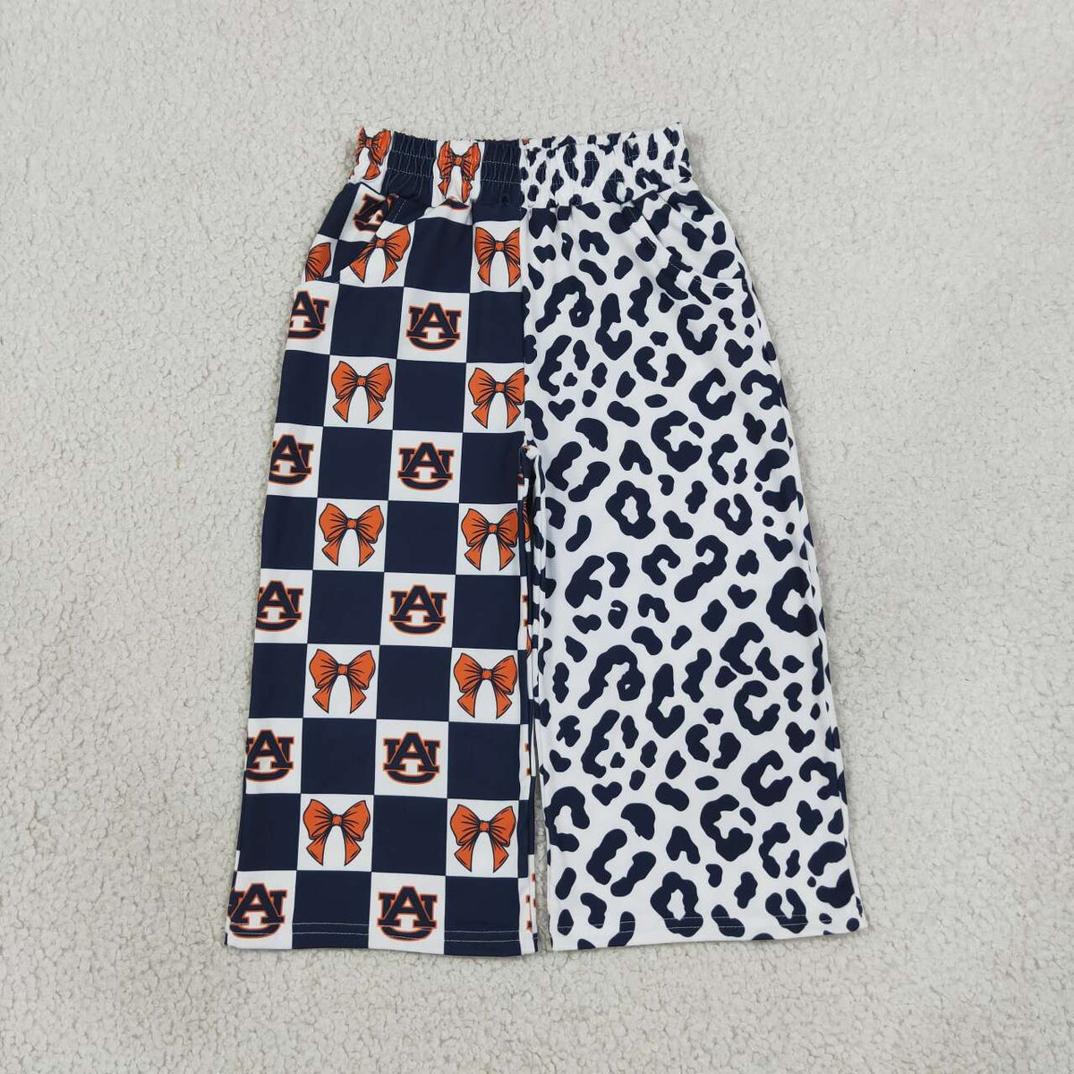 Teams Auburn Bows Checkered Leopard Print Girls Bottom Pockets Straight Pants