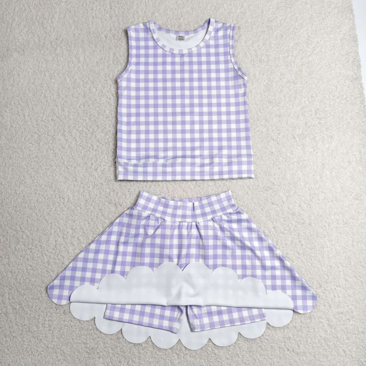 GSD4067 Violet Gingham Sleeveless Top Scallop Skort Girls Active Outfits