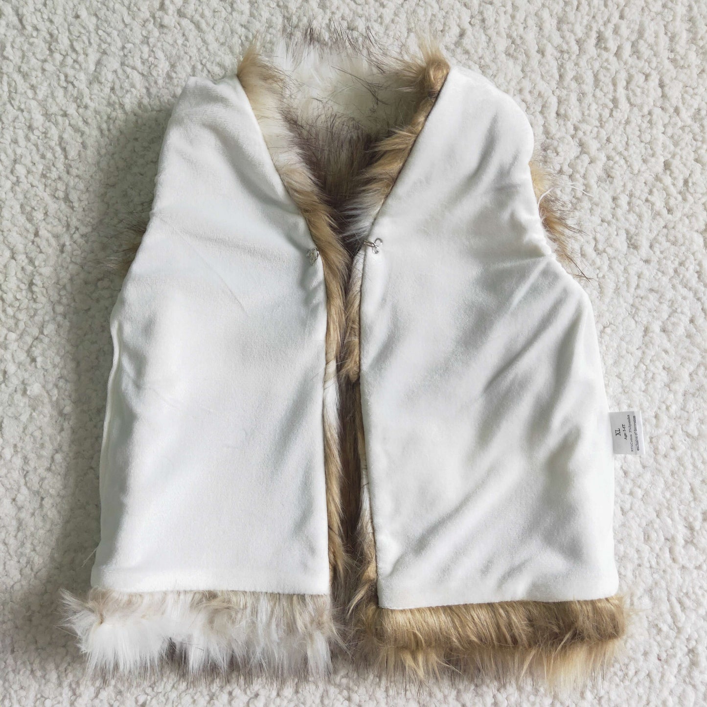 Girls white and Khaki winter faux fur vest VE0001