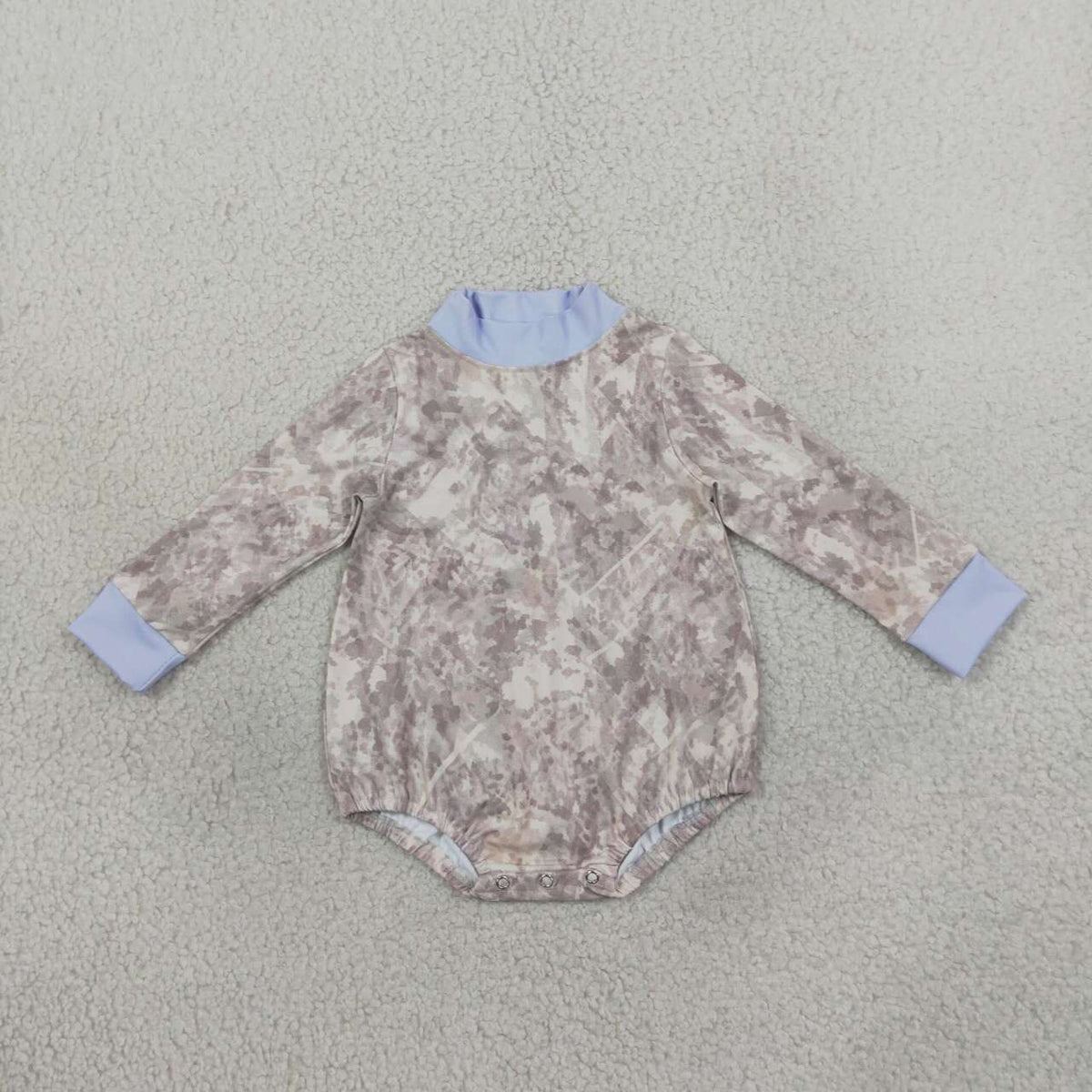 LR3307 Realtree Camo Blue Trim Baby Girls Mock Neck Yoga Romper