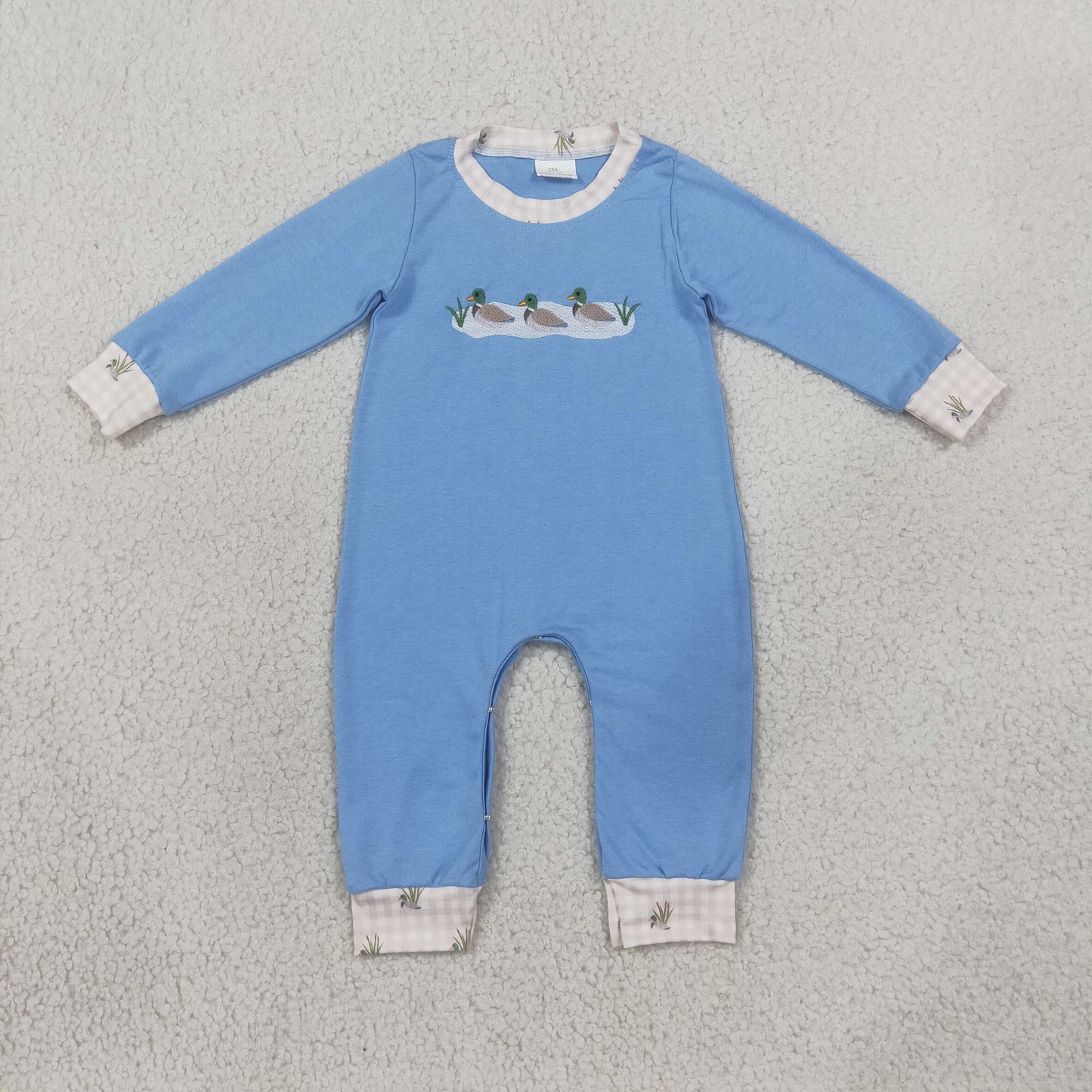 LR3007 Duck Embroidery Blue Baby Boys Fall Romper