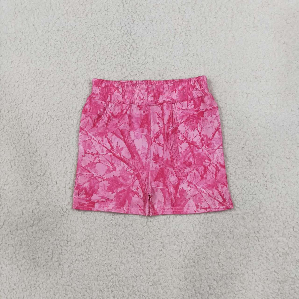 SS0993 Pink Branch Print Girls Bottom Pockets Shorts