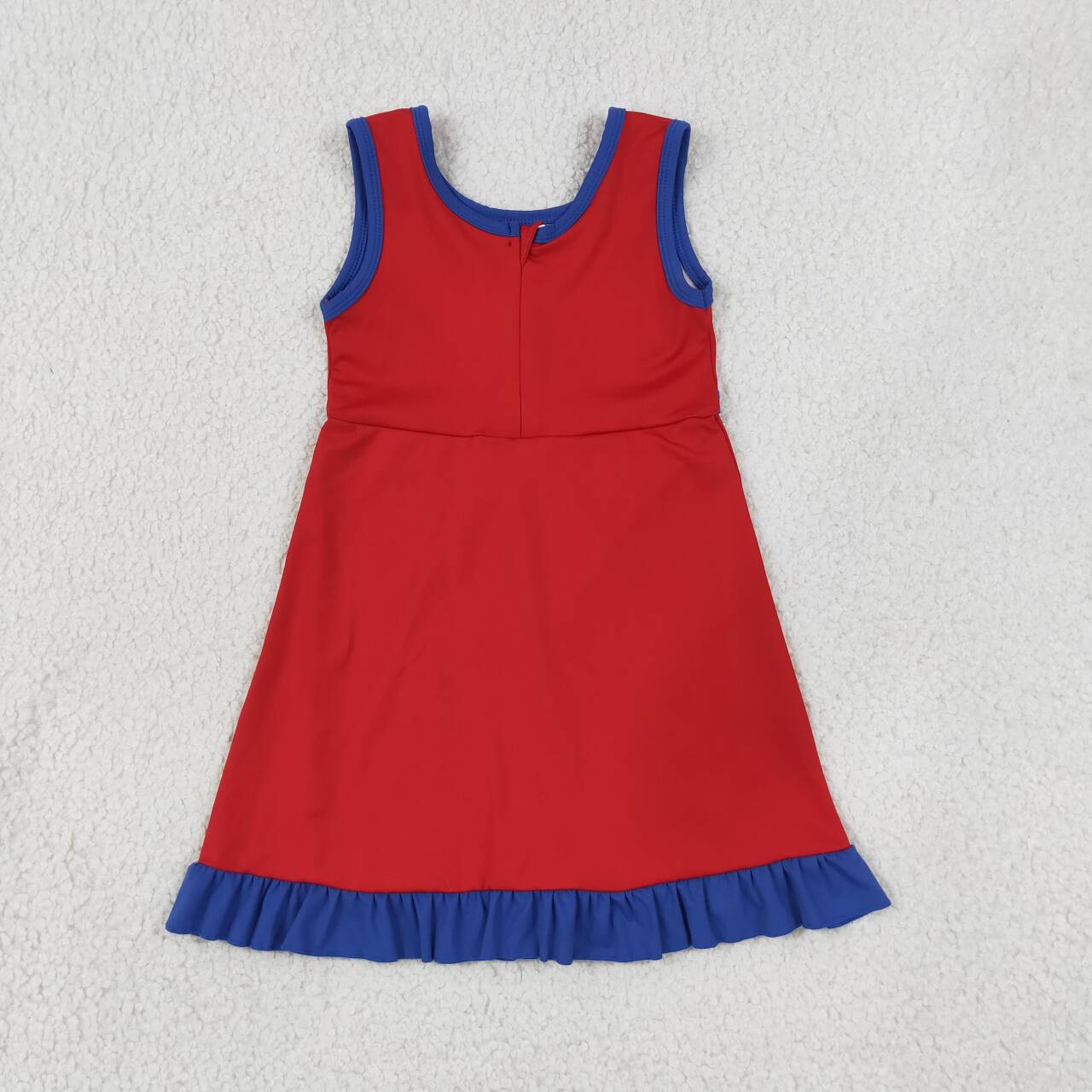 Red & Navy Girls Sleeveless Scallop Yoga Dress