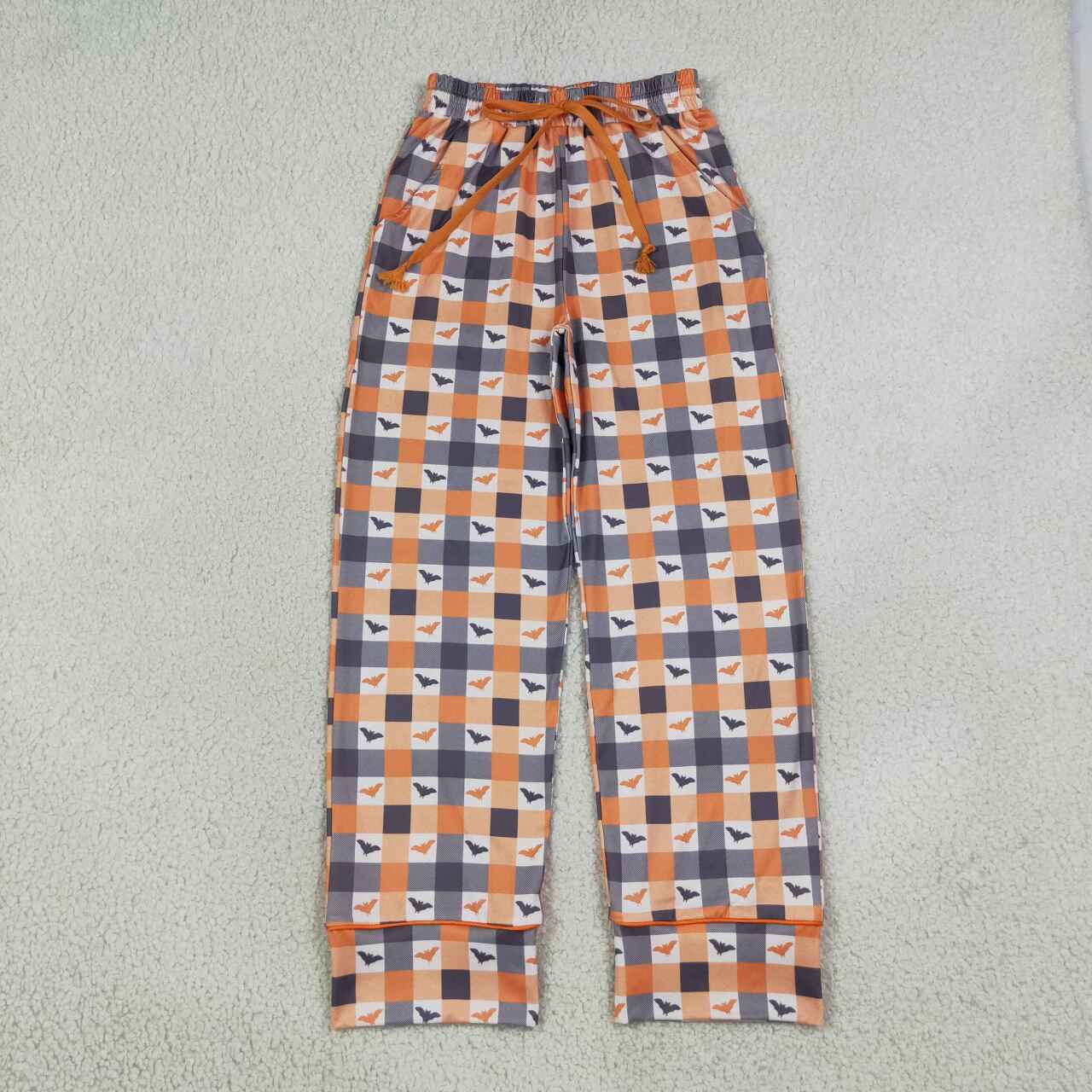 P1095 Adult Women Halloween Bat Checked Pants