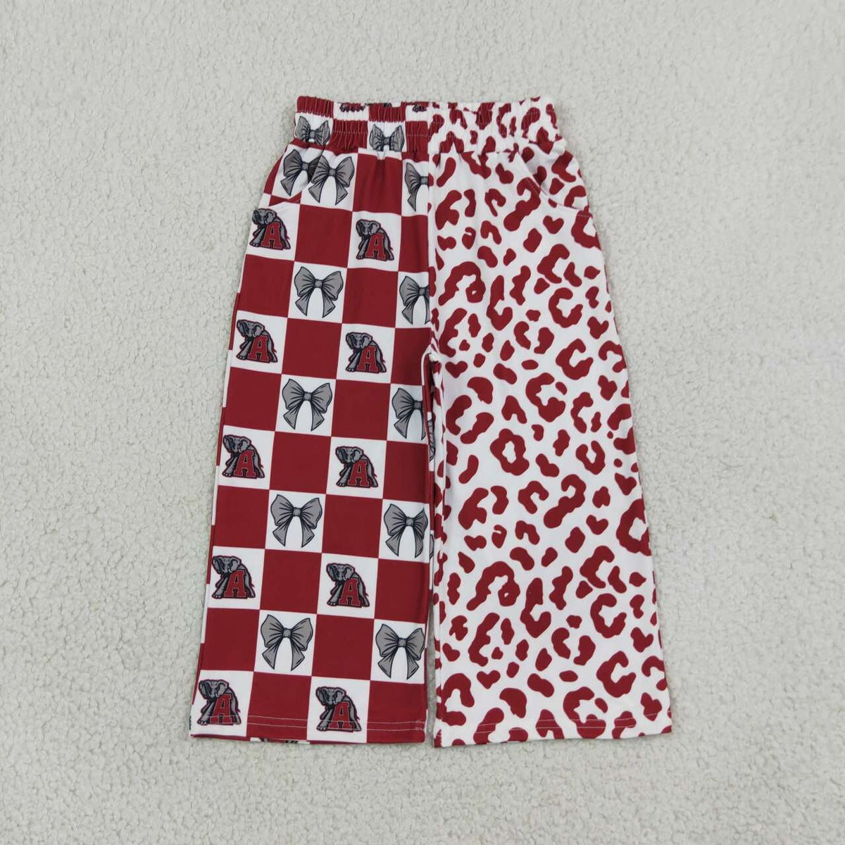 Sport Teams Alabama Bows Checkered Leopard Print Girls Bottom Pockets Straight Pants