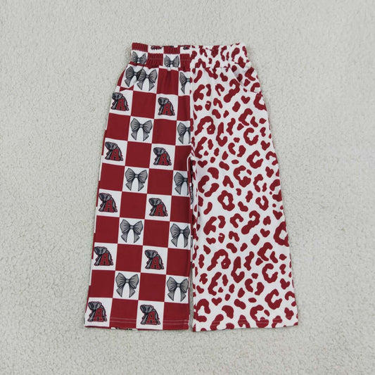 P1123 Sport Teams Alabama Bows Checkered Leopard Print Girls Bottom Pockets Straight Split Pants