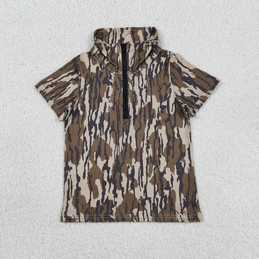 Camo Boys Zipper Short Sleeve Tee Shirts Top