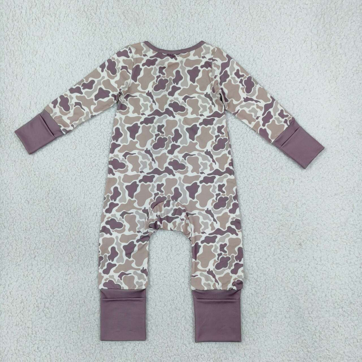 LR2948 Baby Boys Brown Camo Long Sleeve Zipper Romper