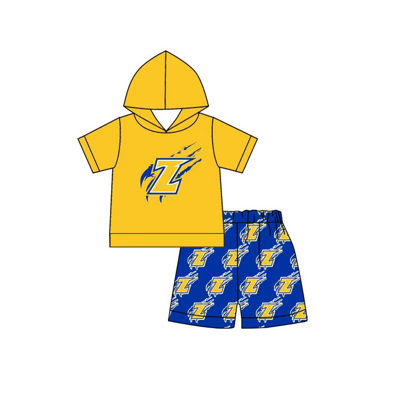 (Custom Design Preorder MOQ 5) Teams Zayalla Eagles Hoodie Top Blue Shorts Boys Summer Clothes Set