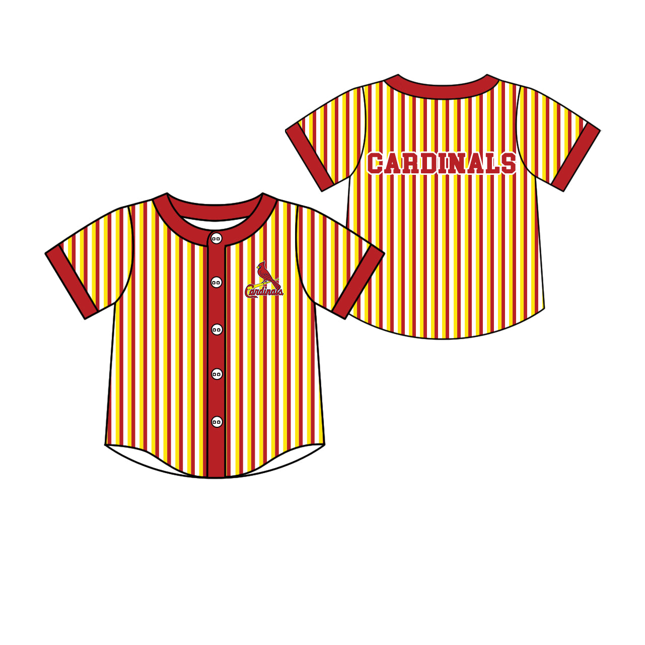Preorder (moq 5)Baby Boys Short Sleeve Cardinals Stripe Team Button T-shirts Top