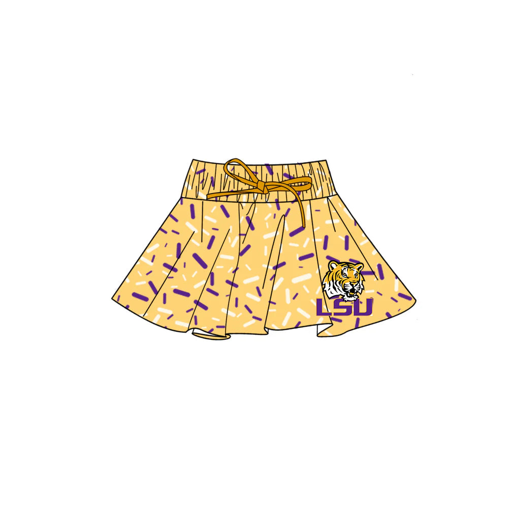 (Custom Design Preorder MOQ 5) Baby Girls Yellow Sprinkles LSU Tigers Team Skirt Shorts Bottom