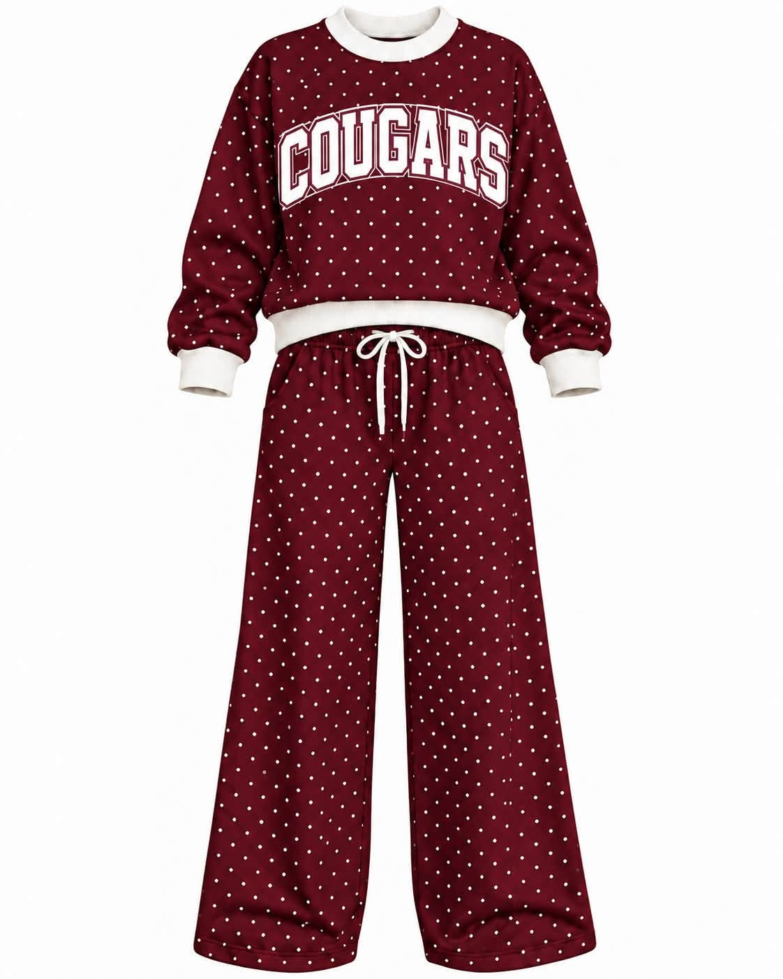Preorder( 5 MOQ) Baby Girls Cougars Maroon Polka Dot Outfit