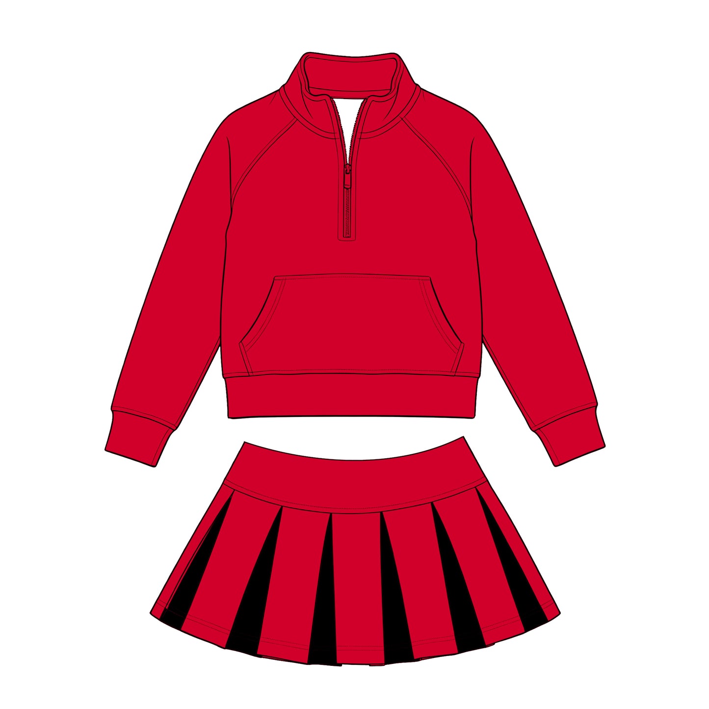 (Custom Design Preorder MOQ 5) Kids Girls Sport Team Red Long Sleeve Pullover Top with Skort Outfit
