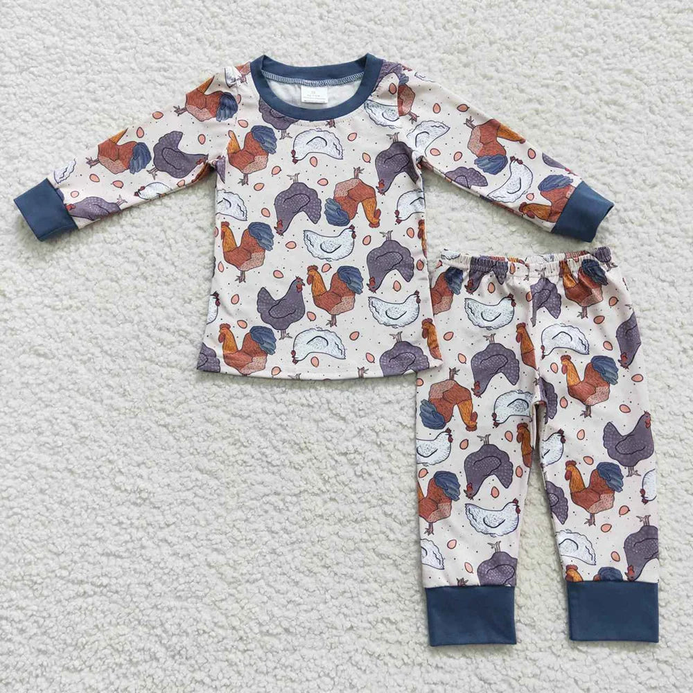 Baby Boys Chicken Egg Long Sleeve Pajama Set