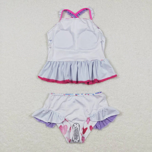 Baby Girls 2pcs Colorful Heart Top Ruffle Bottom Swimsuits
