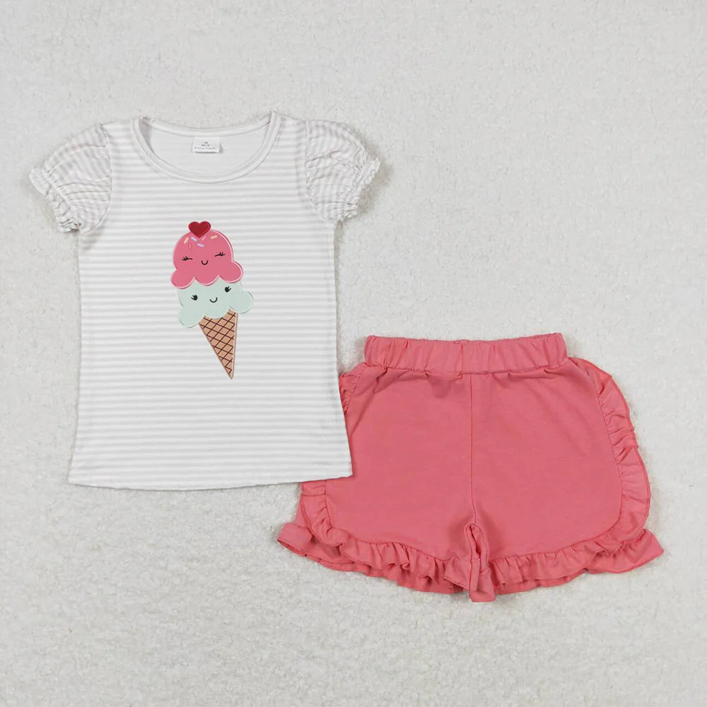 Baby Girls Popstick Short Sleeve Shirt Top Ruffle Shorts Clothes Sets