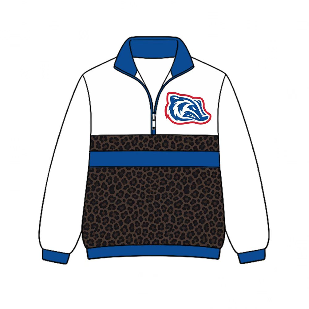 (Custom Design Preorder MOQ 5) Arkadelphia badgers Leopard Print Girls & Women Sports Team Long Sleeve Zipper Pullover Top