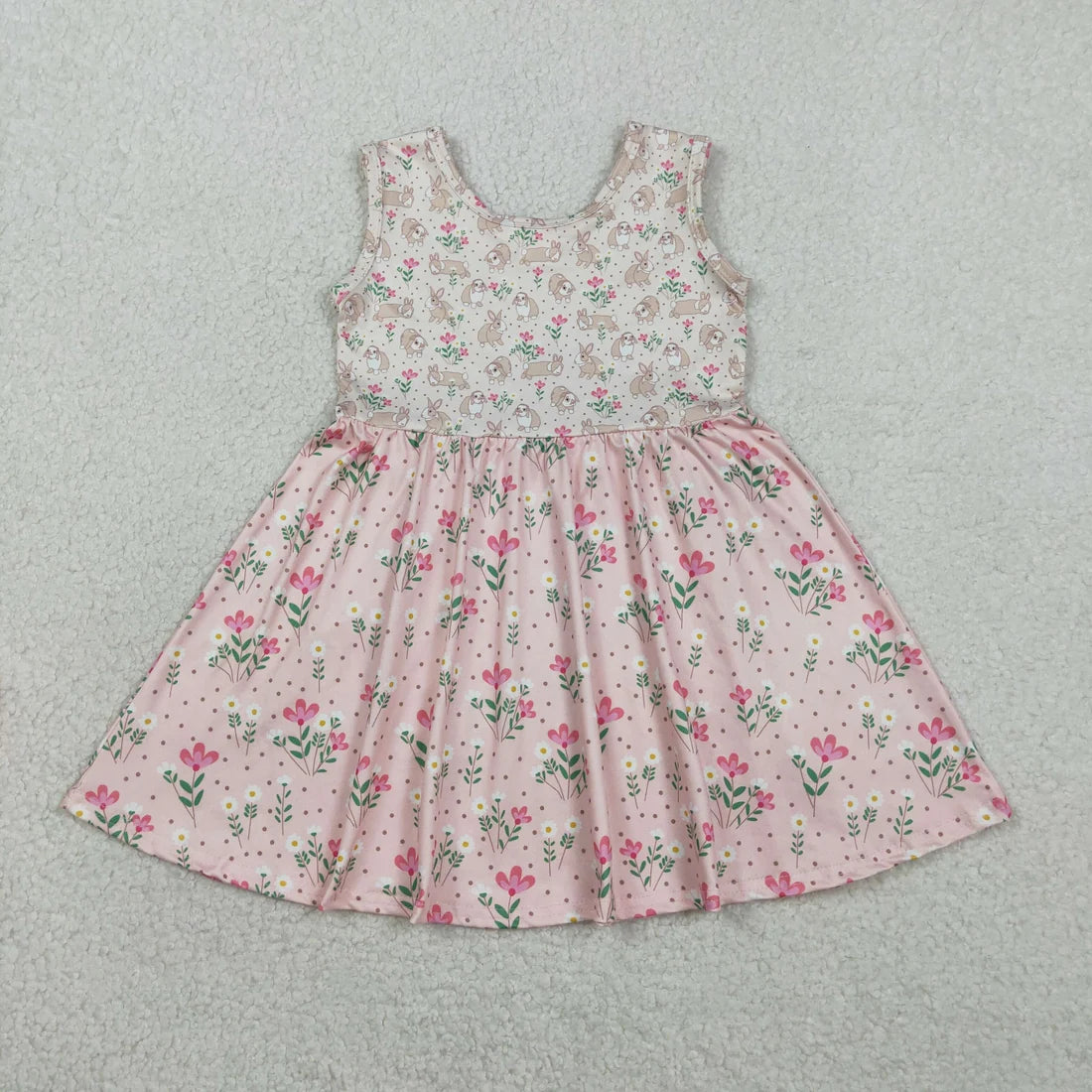 Baby Girls Sleeveless Rabbits Flowers Easter Knee length Dresses