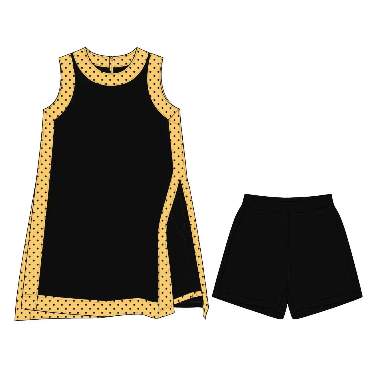 (Custom Design Preorder MOQ 5) Teams Black Plain Gold Edge Sleeveless Top Shorts Girls Summer Clothes Set