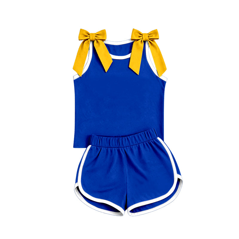 (Custom Design Preorder MOQ 5) Blue & Yellow Bow Tank Top with Shors Outfit