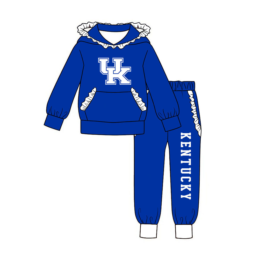 (Custom Design Preorder MOQ 5 )Girls Kemtucky Roral Blue Hoodie Top with Jogger Sport Team Outfit