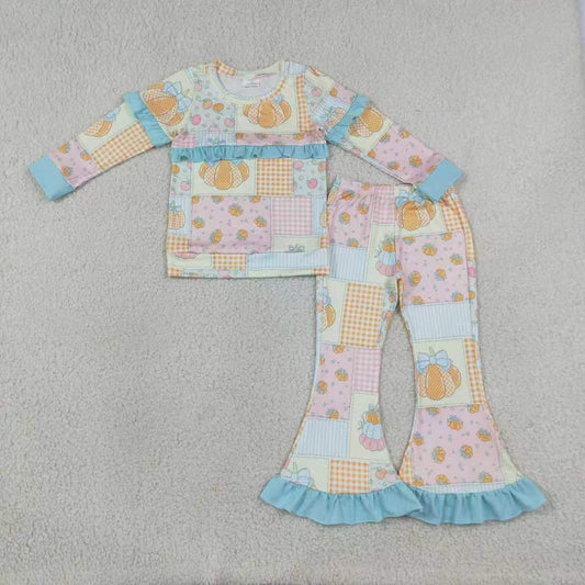 Sibling Baby Girls Ruffle Long Sleeve Top with Bell Bottom Pants Outfit For Holiday Fall Winter