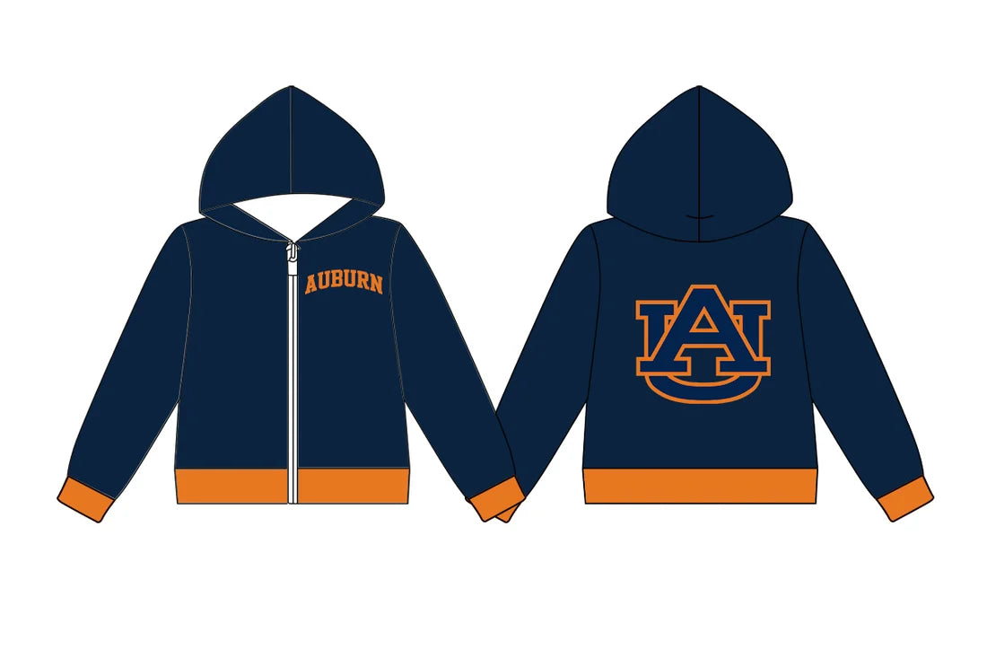 (Custom Design Preorder MOQ 5) Baby Boys Long Sleeve Auburn Team Zip Hoodie Jackets Top