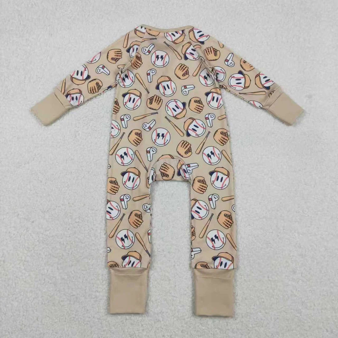 Sibling Baby Boys Baseball Long Sleeve Pajama Set Zipper Romper