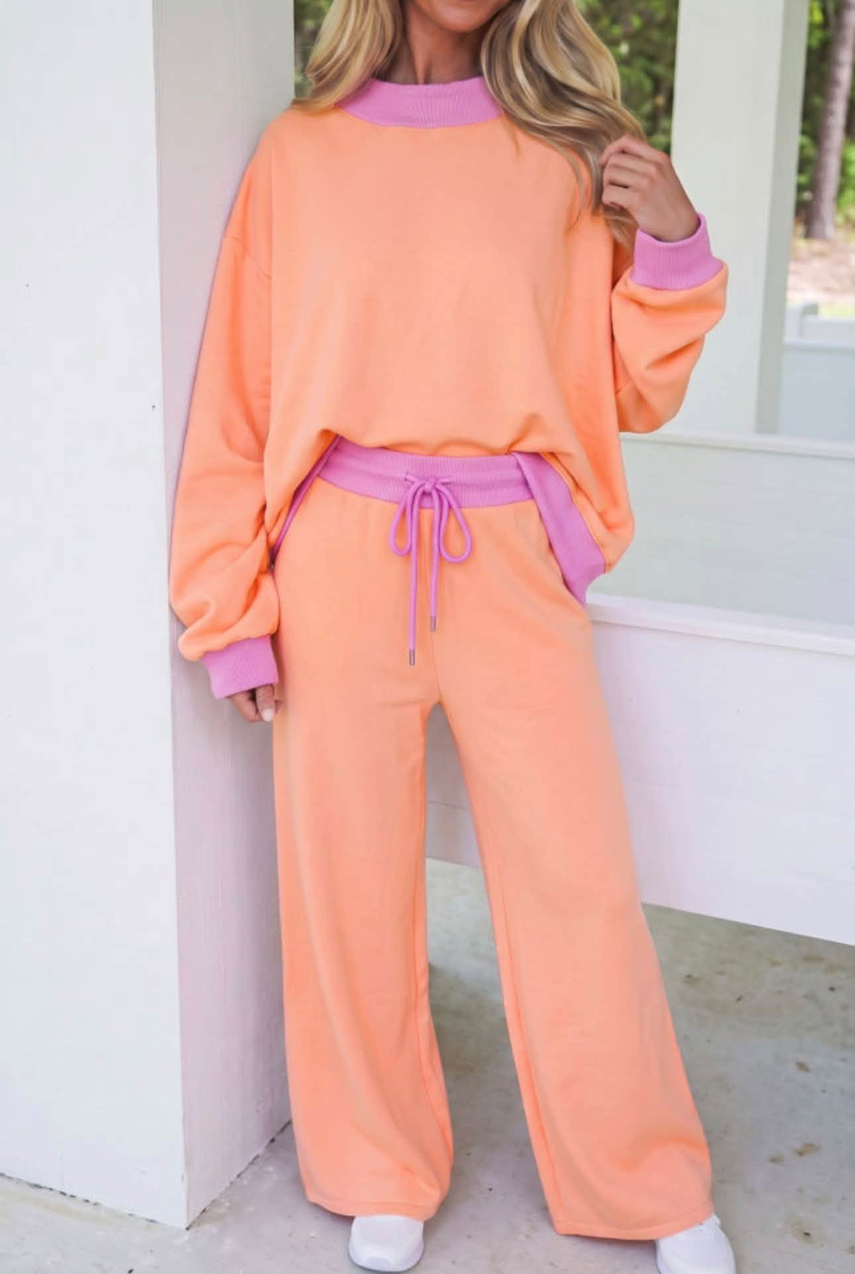 Preorder (5 MOQ) Orange Long Sleeve Top Logo Pants Girls & Woman Clothes Set