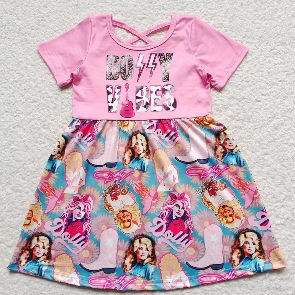 Baby Girls Pink Sing Cross Back Knee Length Dress