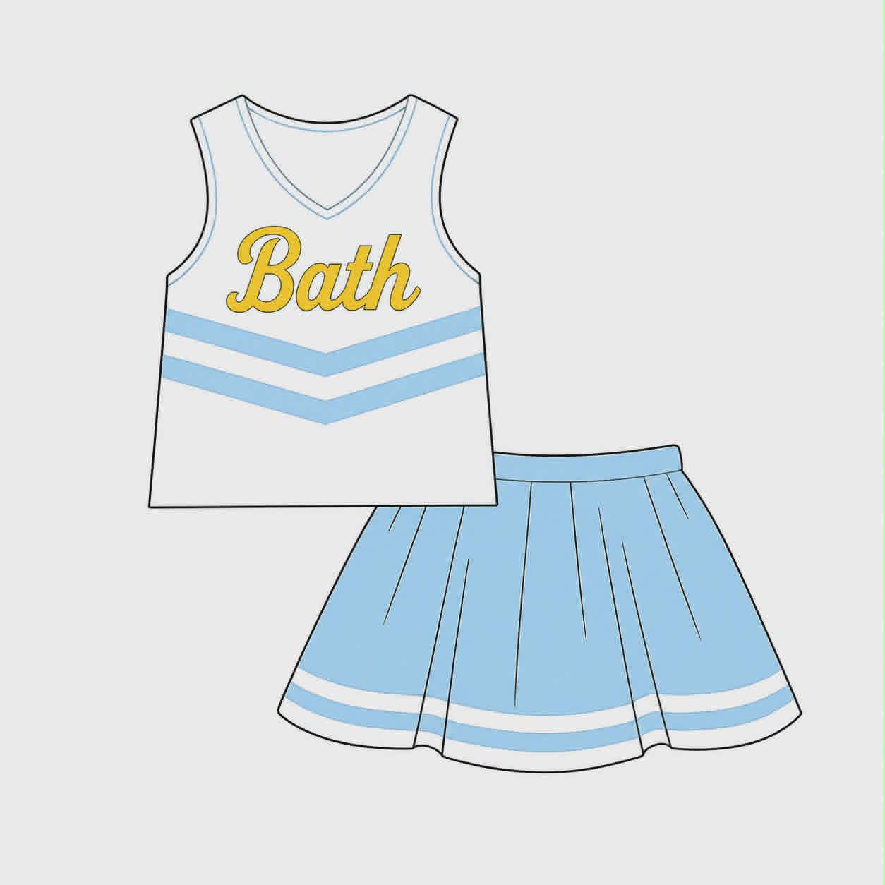 (Custom Design Preorder MOQ 5) Teams Bath Tank Top Blue Skort Girls Summer Clothes Set
