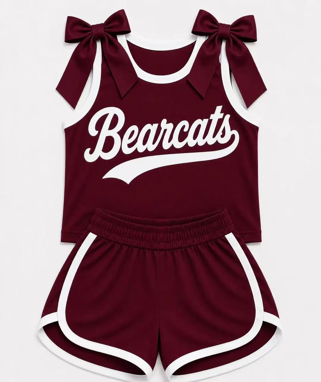 (Custom Design Preorder MOQ 5) Girls Maroon Bow Strap Beaicats Tank & Shorts Sport Team Outfit