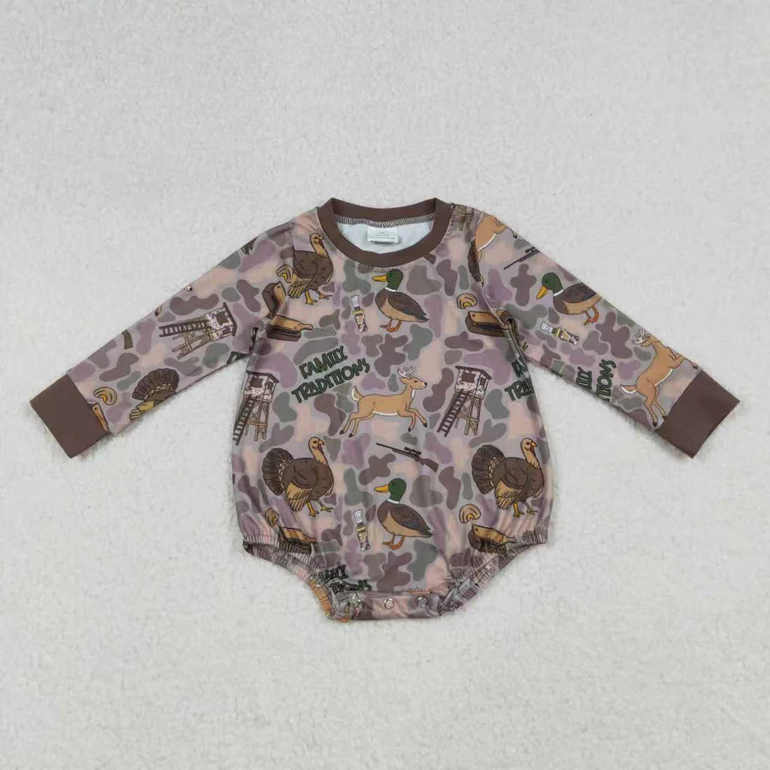Sibling Baby Boys Brown Turkey Ducks Camo Top Pockets Pant Hunting Clothes Sets Rompers