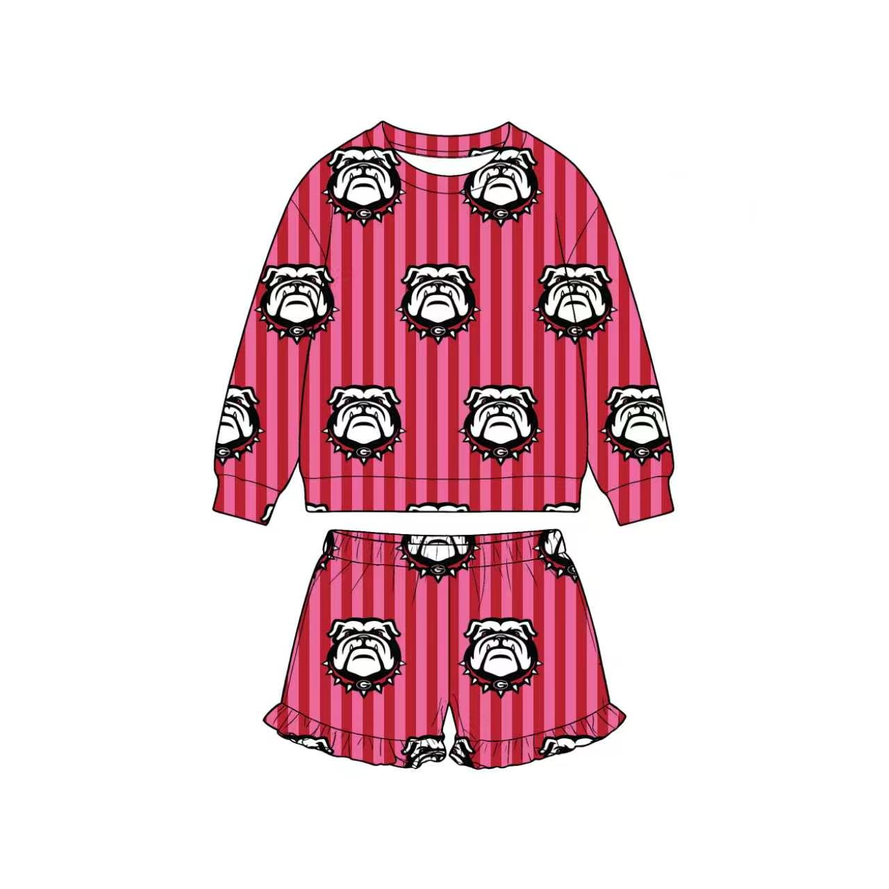 (Custom Design Preorder MOQ 5) Teams Georgia Stripes Top Pockets Shorts Kids Clothes Set