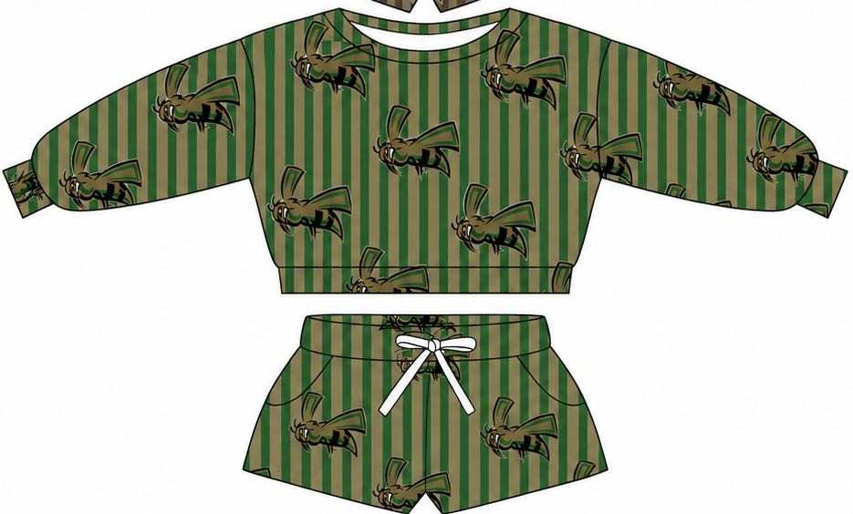 (Custom Design Preorder MOQ 5) Teams Hornets Stripes Long Sleeve Top Pockets Shorts Mommy and Me Outfits
