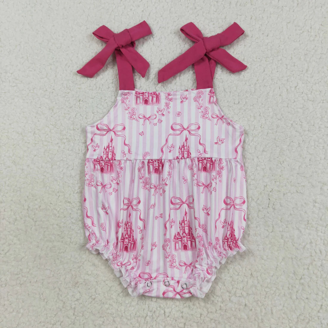 Sibling Baby Girls Pink Straps Castles Bows Checked Shorts Clothes Sets Romper