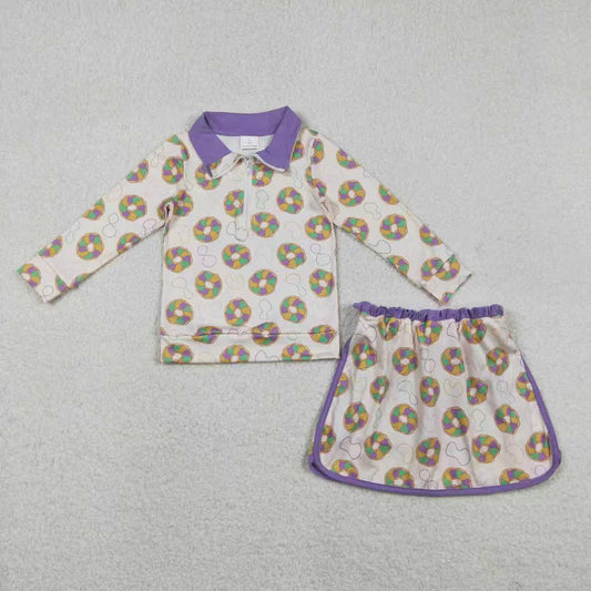 Sibling Baby Girls Mardigras Donuts Masks Bows Zip Pullovers Skirt Shorts Clothes Sets