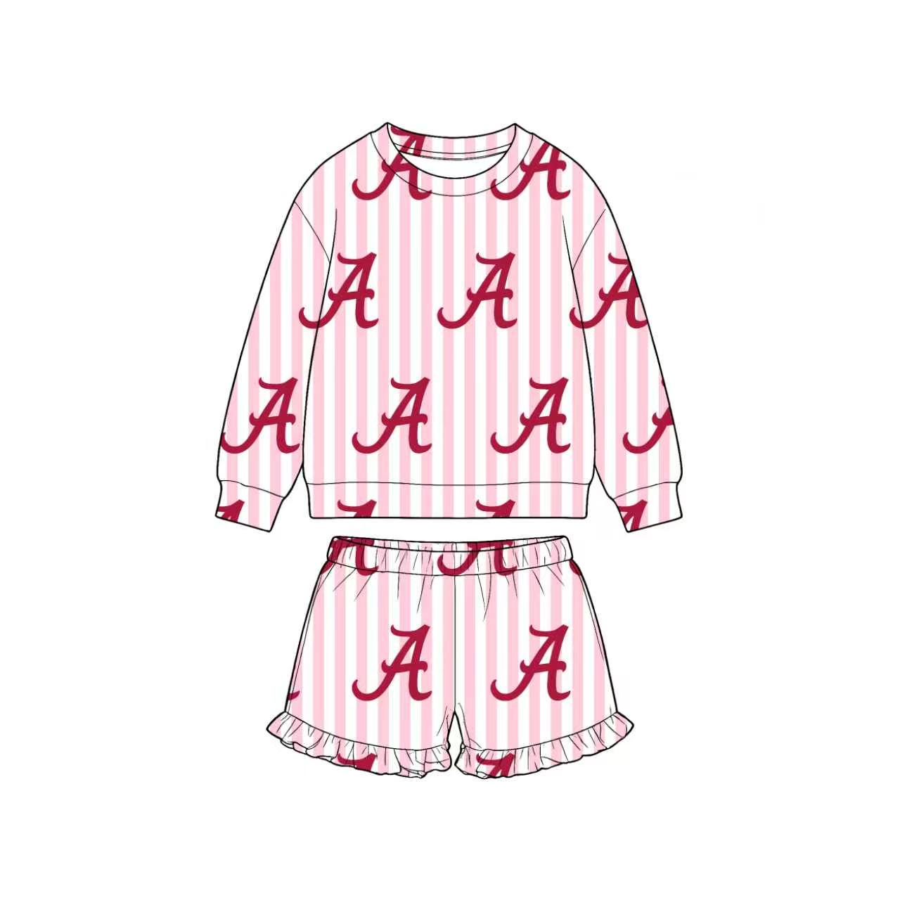 (Custom Design Preorder MOQ 5) Teams Alabama Stripes Top Pockets Shorts Kids Clothes Set