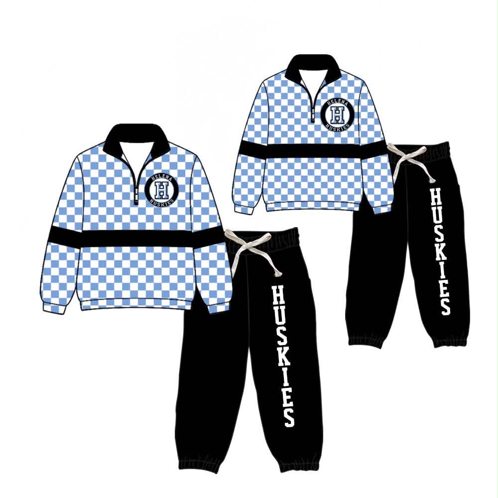 (Custom Design Preorder MOQ 5) Teams HUSKIES Print Kids & Adult Long Sleeve Zipper Top Joggers Pants Clothes Set