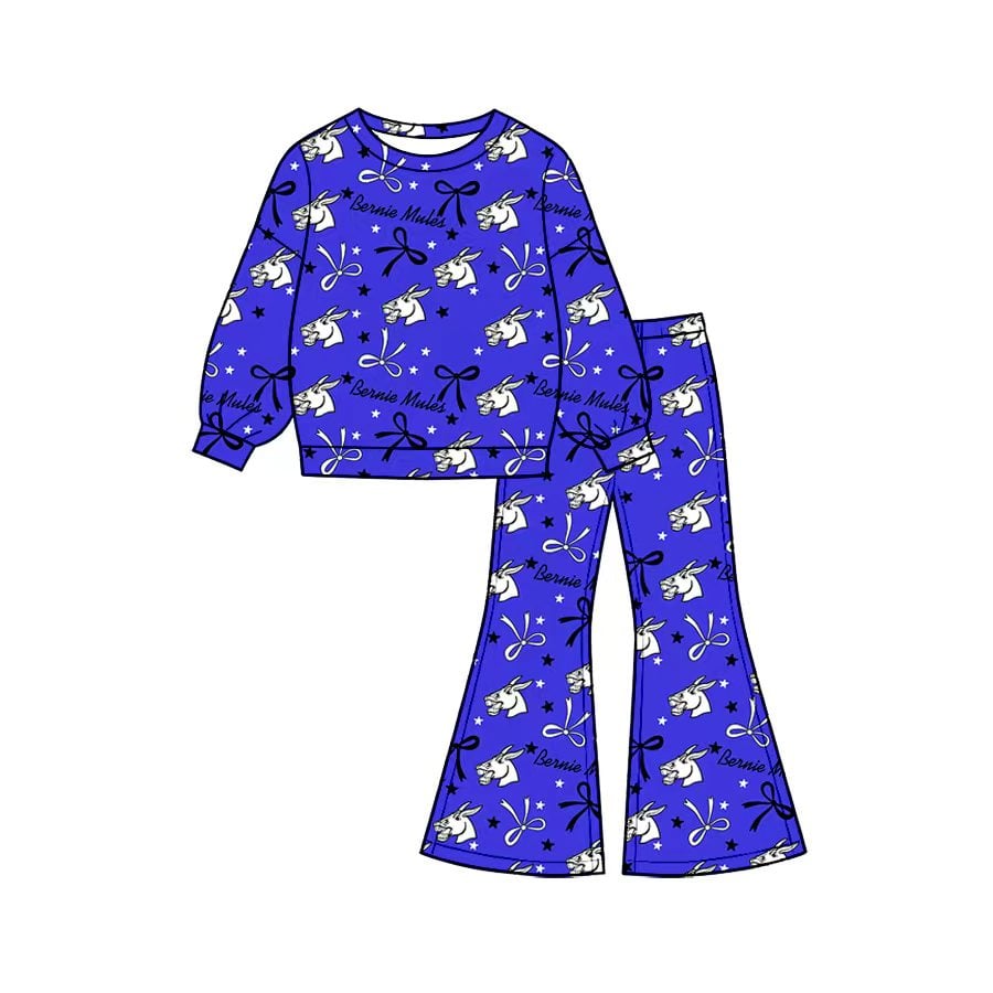 (Custom Design Preorder MOQ 5) Teams Bernie Mules Bows Stars Top Bell Pants Girls Clothes Set