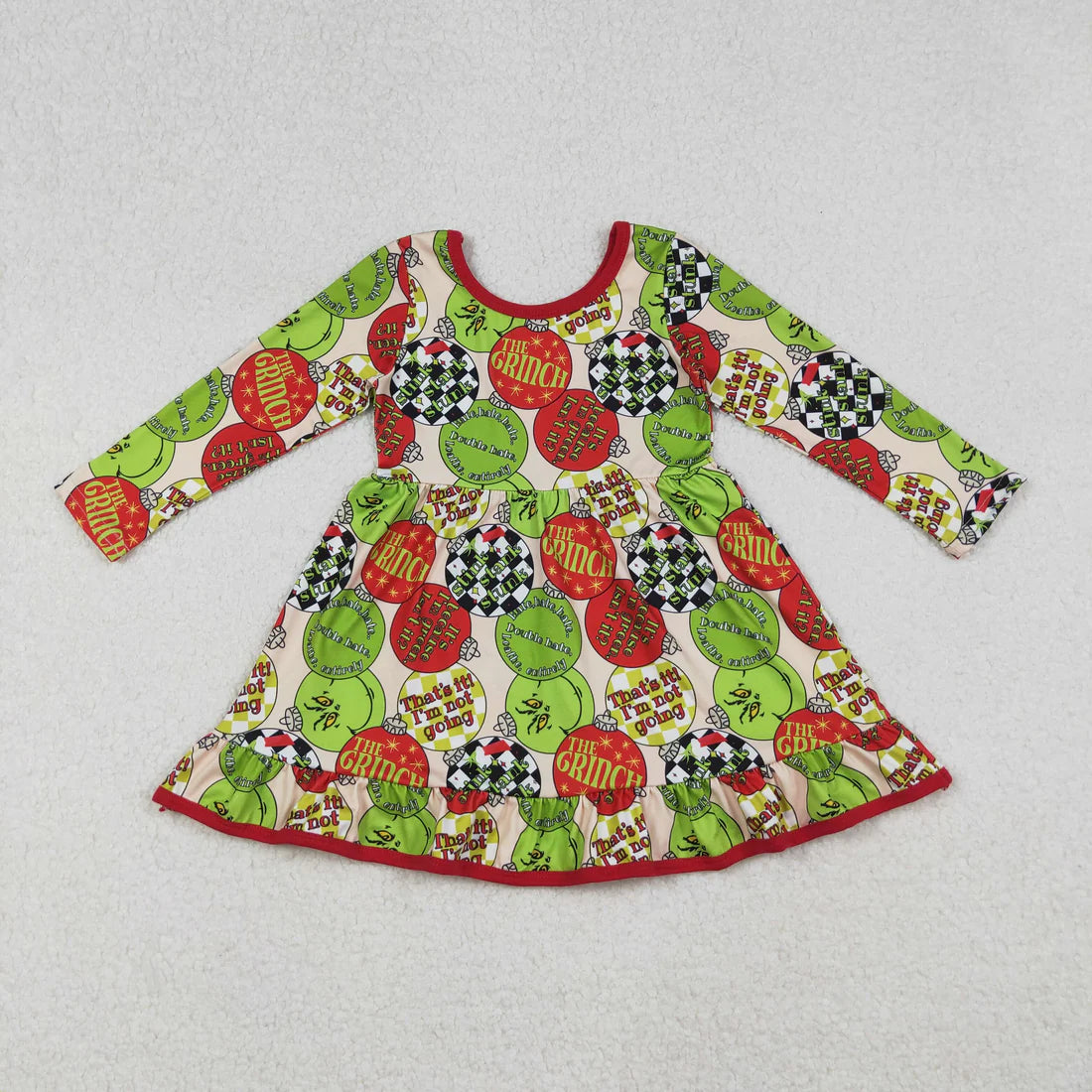 Baby Girls Christmas Green Face Long Sleeve Dress