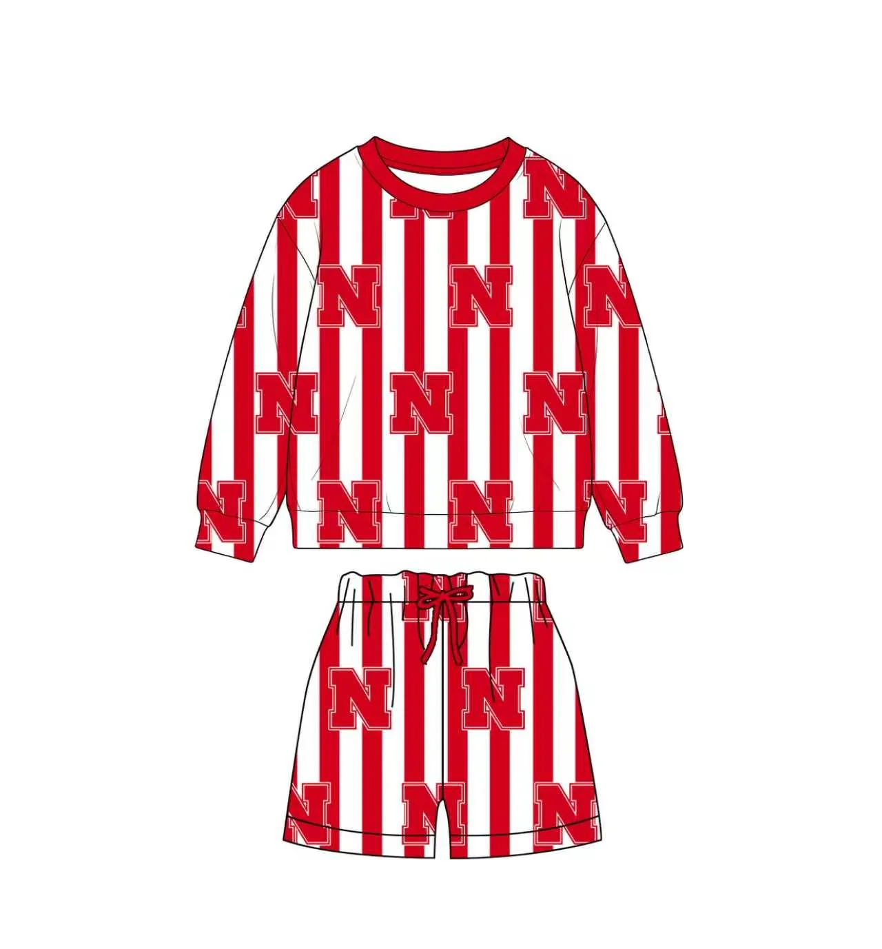 (Custom Design Preorder MOQ 5) Teams N Stripes Top Pockets Shorts Kids Clothes Set