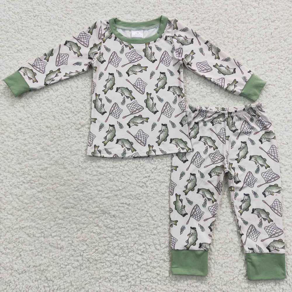 Baby Kids Fishing Boys Long Sleeve Pajamas Clothing Sets