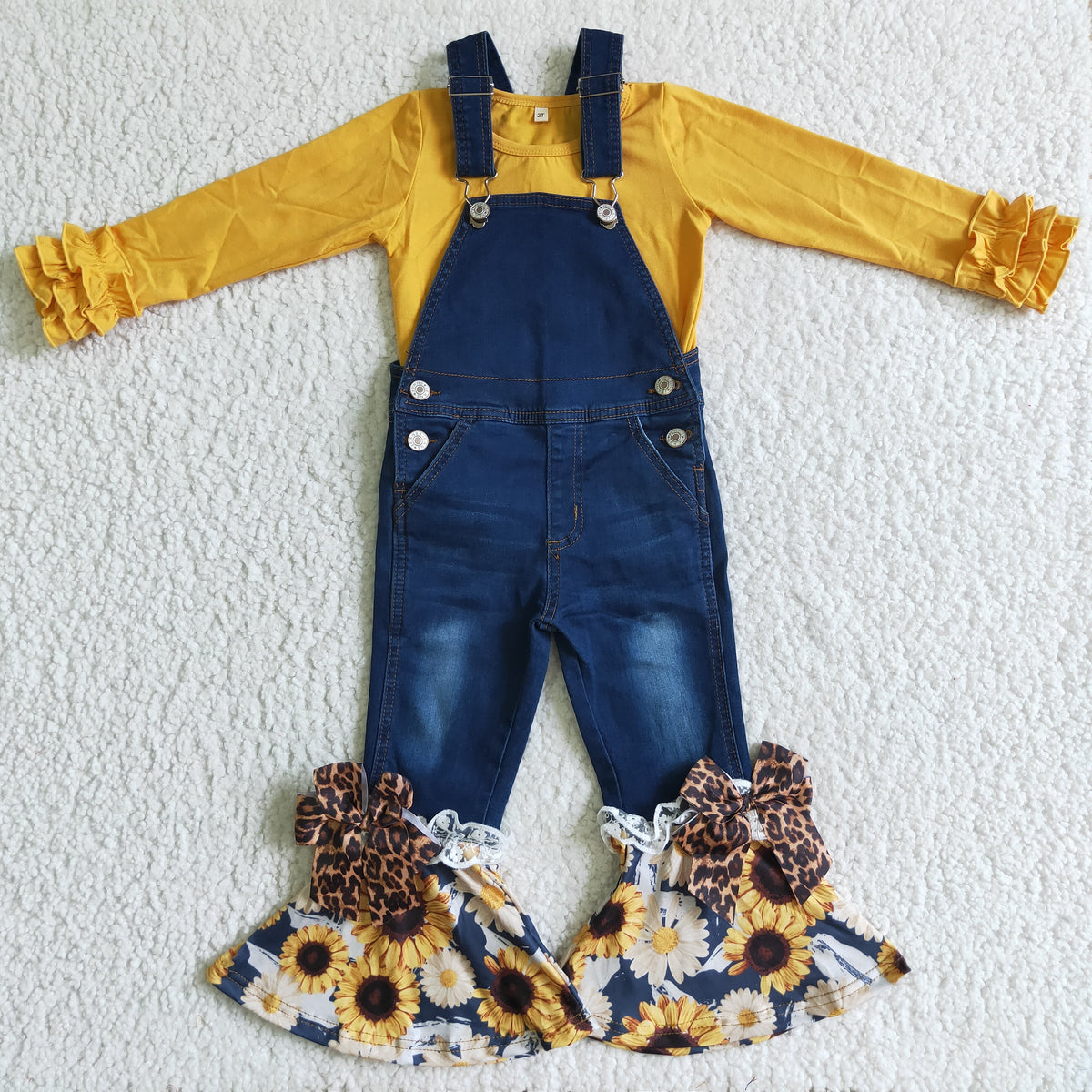 Baby girls suspender denim overall sunflower jumpsuit outfits GLP0236