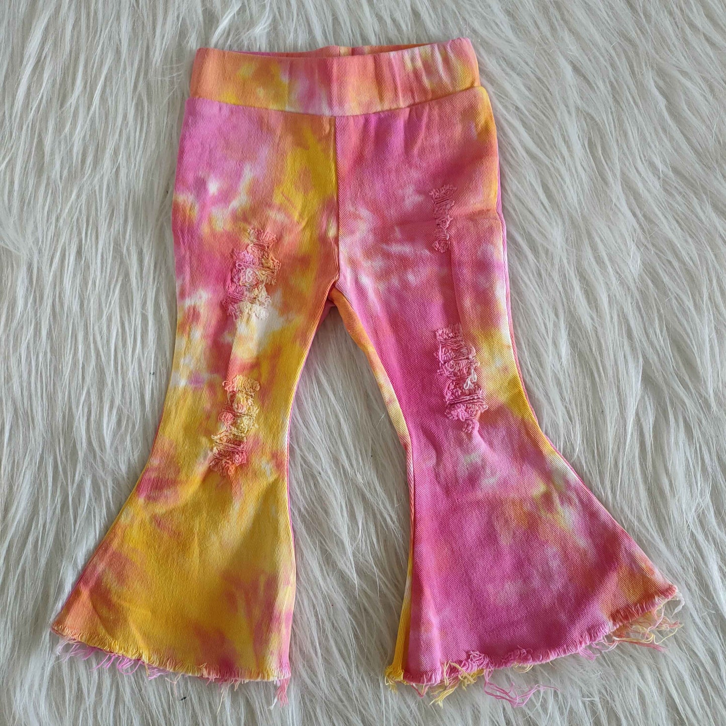 Bell bottom pink yellow tie-dye jeans C15-36